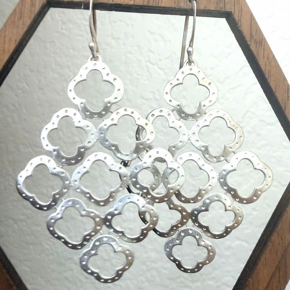 Stella & Dot Signature Clover Silver Chandelier Statement Earrings